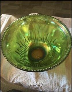 VINTAGE INDIANA GLASS GREEN CARNIVAL PRINCESS PUNCH BOWL SET NEW In Box