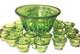 VINTAGE IRIDESCENT GREEN CARNIVAL INDIANA GLASS PUNCH BOWL SET With16