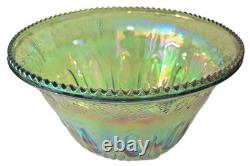 VINTAGE IRIDESCENT GREEN CARNIVAL INDIANA GLASS PUNCH BOWL SET With16