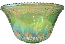 VINTAGE IRIDESCENT GREEN CARNIVAL INDIANA GLASS PUNCH BOWL SET With16