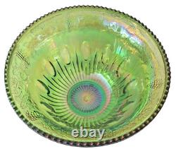 VINTAGE IRIDESCENT GREEN CARNIVAL INDIANA GLASS PUNCH BOWL SET With16