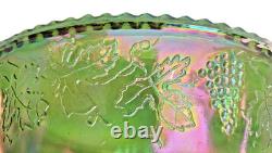 VINTAGE IRIDESCENT GREEN CARNIVAL INDIANA GLASS PUNCH BOWL SET With16