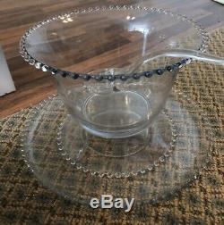 VINTAGE Imperial Glass Candlewick Punch Bowl Set withCups + Serving platter & Bowl