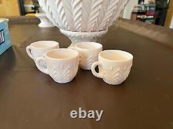 VINTAGE JEANETTE PINK MILK GLASS Punch Bowl with 28 Cups Set