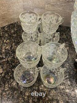 VINTAGE L. E. SMITH PRESSED GLASS DAISY AND BUTTON PUNCHBOWL GOLD STAND/12cups