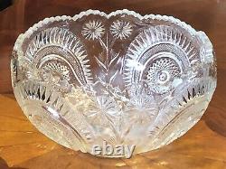 VINTAGE L. E. Smith CUT GLASS PINWHEEL & STARS PUNCH BOWL, UNDERPLATE & 12 CUPS