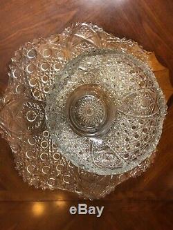 VINTAGE L. E. Smith DAISY HOBSTAR & BUTTON PUNCH BOWL WITH UNDERPLATE