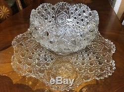 VINTAGE L. E. Smith DAISY HOBSTAR & BUTTON PUNCH BOWL WITH UNDERPLATE