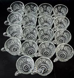 VINTAGE L E Smith Glass Slewed Horseshoe Punch Bowl+Under Plate+18 Cups