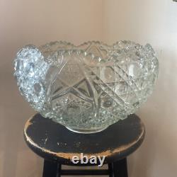 VINTAGE LE SMITH GLASS DAISY & HOBSTAR BUTTON PUNCH BOWL With 24 CUPS