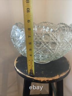 VINTAGE LE SMITH GLASS DAISY & HOBSTAR BUTTON PUNCH BOWL With 24 CUPS