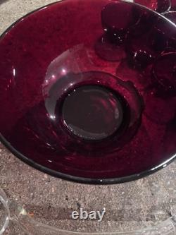 VINTAGE MCM RUBY RED GLASS PUNCH BOWL SET WITH SPOON (15pcs)