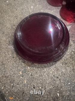 VINTAGE MCM RUBY RED GLASS PUNCH BOWL SET WITH SPOON (15pcs)