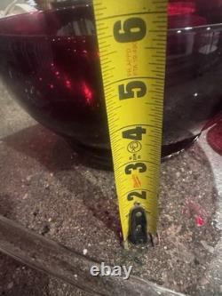 VINTAGE MCM RUBY RED GLASS PUNCH BOWL SET WITH SPOON (15pcs)