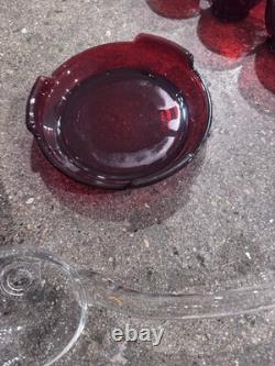 VINTAGE MCM RUBY RED GLASS PUNCH BOWL SET WITH SPOON (15pcs)