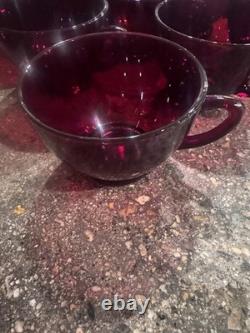 VINTAGE MCM RUBY RED GLASS PUNCH BOWL SET WITH SPOON (15pcs)