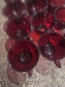 VINTAGE MCM RUBY RED GLASS PUNCH BOWL SET WITH SPOON (15pcs)