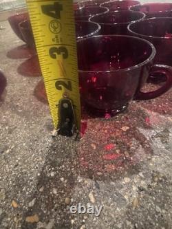 VINTAGE MCM RUBY RED GLASS PUNCH BOWL SET WITH SPOON (15pcs)