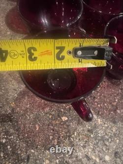 VINTAGE MCM RUBY RED GLASS PUNCH BOWL SET WITH SPOON (15pcs)