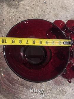 VINTAGE MCM RUBY RED GLASS PUNCH BOWL SET WITH SPOON (15pcs)