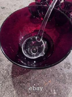 VINTAGE MCM RUBY RED GLASS PUNCH BOWL SET WITH SPOON (15pcs)