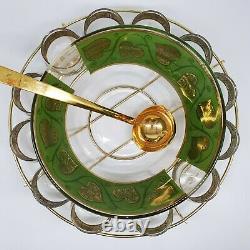 VINTAGE MID-CENTURY RARE CULVER HEARTS Green with Gold Trim PUNCH BOWL SET