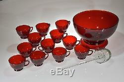 VINTAGE ROYAL RUBY Anchor Hocking PUNCH BOWL SET Bowl, Stand, 12 Cups & Ladle