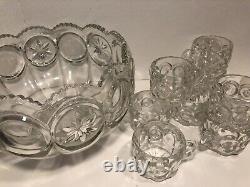 VINTAGE TIFFIN FRANCISCAN MOON AND STARS PUNCH BOWL SET WITH 12 CUPS Free Ship