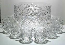 VINTAGE Waterford Crystal MASTER CUTTER Massive Punch Bowl & Cup 10 piece set