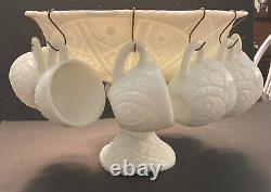 VNTG 1950 Thatcher McKee White Milk Glass Punch Bowl Set with 12 Cups Gorgeous