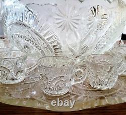 VTG 1940s L. E. Smith Pinwheel and Star 15-Piece Punch Bowl Set