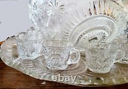 VTG 1940s L. E. Smith Pinwheel and Star 15-Piece Punch Bowl Set