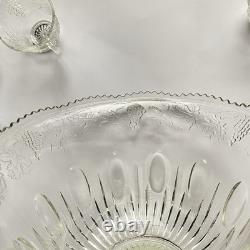 VTG 7qt Indiana Glass PRINCESS CRYSTAL Punch Bowl 11 Cups 22 Hooks 1 Ladle READ