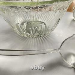 VTG 7qt Indiana Glass PRINCESS CRYSTAL Punch Bowl 11 Cups 22 Hooks 1 Ladle READ