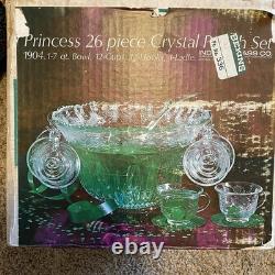 VTG 7qt Indiana Glass PRINCESS CRYSTAL Punch Bowl 11 Cups 22 Hooks 1 Ladle READ