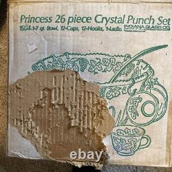 VTG 7qt Indiana Glass PRINCESS CRYSTAL Punch Bowl 11 Cups 22 Hooks 1 Ladle READ