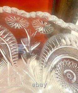 VTG/ ANTIQUE L E Smith Pinwheel&Stars13.25PUNCH BOWL 21.5UNDERPLATE 7.5 STAND