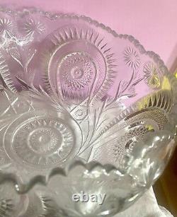 VTG/ ANTIQUE L E Smith Pinwheel&Stars13.25PUNCH BOWL 21.5UNDERPLATE 7.5 STAND