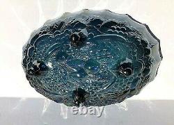 VTG. AQUA Blue Leafs & Large Grapes iridescence footed Oval punch bowl Indiana