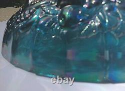 VTG. AQUA Blue Leafs & Large Grapes iridescence footed Oval punch bowl Indiana