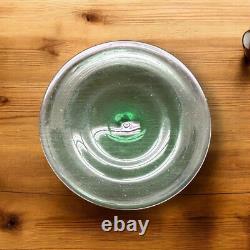 VTG Cocktail Bowle, Punch Bowl with Swizzle Stick, Hand Blown Green Bubble Glass