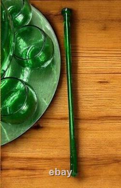 VTG Cocktail Bowle, Punch Bowl with Swizzle Stick, Hand Blown Green Bubble Glass