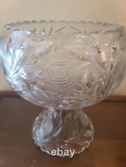 VTG Crystal Cut Glass Rose Punch Bowl 3 Pieces VTG Crystal Cut Glass Rose Punch Bowl 3 Pieces