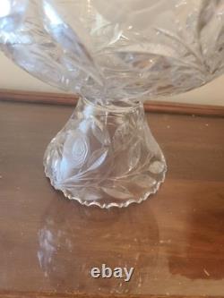 VTG Crystal Cut Glass Rose Punch Bowl 3 Pieces VTG Crystal Cut Glass Rose Punch Bowl 3 Pieces