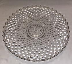 VTG Duncan Miller Clear Bubble Glass Hobnail Punch Bowl, Platter, Ladle, 10Cups