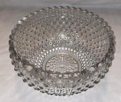 VTG Duncan Miller Clear Bubble Glass Hobnail Punch Bowl, Platter, Ladle, 10Cups