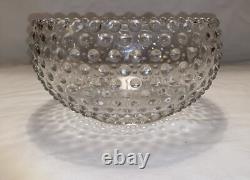 VTG Duncan Miller Clear Bubble Glass Hobnail Punch Bowl, Platter, Ladle, 10Cups