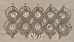 VTG Duncan Miller Clear Bubble Glass Hobnail Punch Bowl, Platter, Ladle, 10Cups
