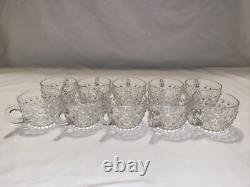VTG Duncan Miller Clear Bubble Glass Hobnail Punch Bowl, Platter, Ladle, 10Cups