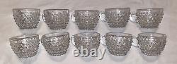 VTG Duncan Miller Clear Bubble Glass Hobnail Punch Bowl, Platter, Ladle, 10Cups